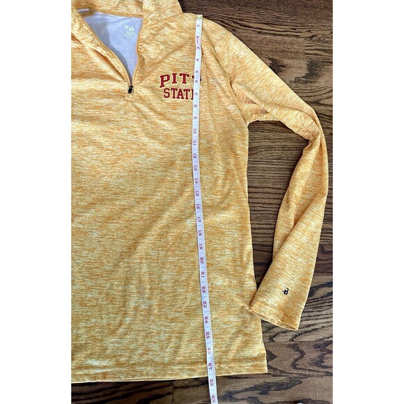 Badger Sport Pitt State Womens Yellow Long Sleeve Shirt Size L Thumbhole 1/4 Zip - Picture 7 of 8